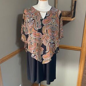 Enfocus Black Dress with paisley print Overlay size 20W
